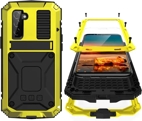 Vista 13 de Simicoo Compatible con Samsung S22 - Funda protectora híbrida de silicona y metal con soporte, a prueba de golpes de grado militar, resistente