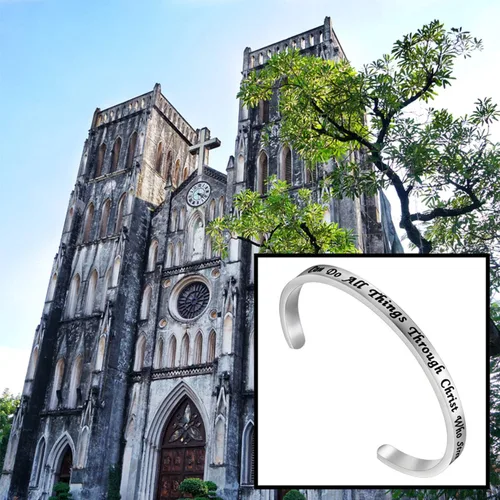 Vista 6 de FEELMEM I Can Do All Things Through Christ Who Fortalece Me Philippians 413 Pulsera con versículo de la Biblia, brazalete de joyería religiosa