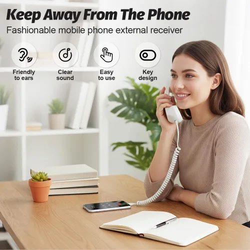 Vista 2 de Auricular de Teléfono Retro, Auricular de Teléfono Retro para iPhone y Android, Teléfono Vintage de la Vieja Escuela con Cable para Teléfonos Rosa