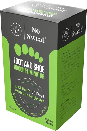 Vista 3 de No Sweat Polvo eliminador de olores para pies y zapatos, dura hasta 60 con un solo uso, estructura salada, sin necesidad de mezclar con agua