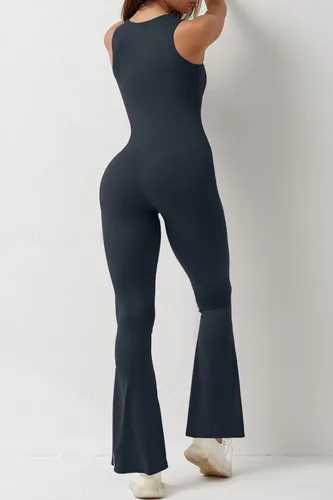 Vista 2 de QINSEN Overol acampanado para mujer, con tirantes delgados, cuello cuadrado, ajustado, largo completo, pantalones largos, traje casual