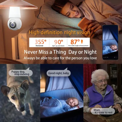 Vista 2 de Cámara de seguridad WiFi para interiores y exteriores con enchufe, detección humana AI, vista en vivo, visión nocturna a color, audio de 2 vías