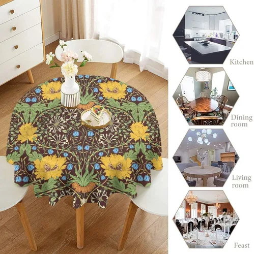 Vista 164 de Mantel Floral Retro de Pájaros, Diseño Original Bohemio William Morris Estampado Cubierta de Mesa para Hogar Picnic Fiesta Comedor Cocina William