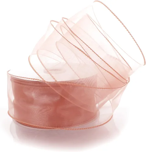 Vista 37 de Cinta de organza transparente con alambre de 2.5 pulgadas, color plateado de 10 yardas