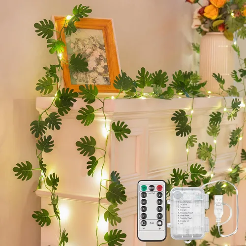 Vista 21 de suddus Willow Vine con luces de hadas funciona con pilas, 12 pies 40 luces LED artificiales con control remoto, cadena de luces colgantes