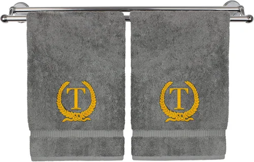 Vista 83 de Toalla de mano con monograma, regalo personalizado, 16 x 30 pulgadas, letra blanca bordada con diseño de corona en toalla negra, extra absorbente
