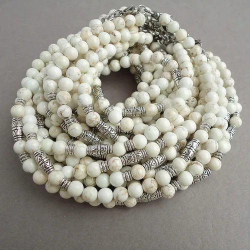 Vista 23 de Mami's Gem Studio Collar de cuentas para hombre, hecho a mano en Estados Unidos, piedras preciosas de 0.236 pulgadas y peltre estilo tribal
