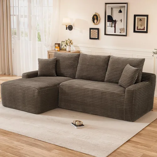 Vista 44 de Sofá modular sin hueso de 95 pulgadas, en forma de L con diván, tapicería de pana suave, asiento profundo, moderno y cómodo sofá para sala de estar