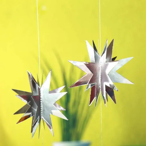 Vista 3 de Decor365 Guirnalda de estrellas azules colgantes 3D con purpurina de estrella pequeña, suministros de fiesta azul marino brillante para baby shower