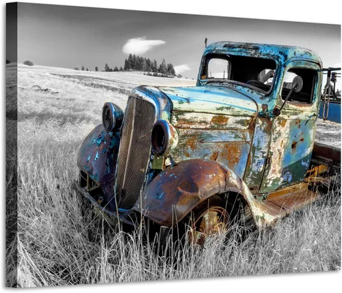 Vista 11 de Lienzo decorativo para pared de automóvil oxidado: cuadros de camiones viejos impresos en lienzo para dormitorio