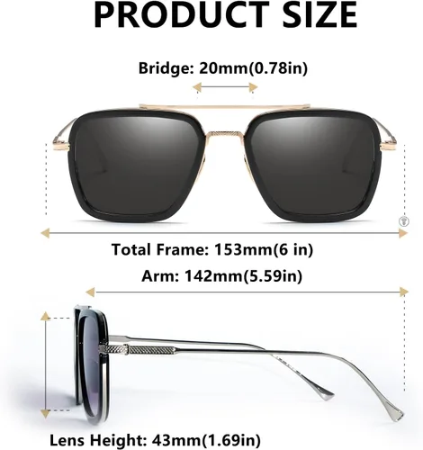 Vista 16 de Sehnsucht Tony Stark - Gafas de sol Iron Man con protección UV, cuadradas, de metal, Spider Man Downey Pilot