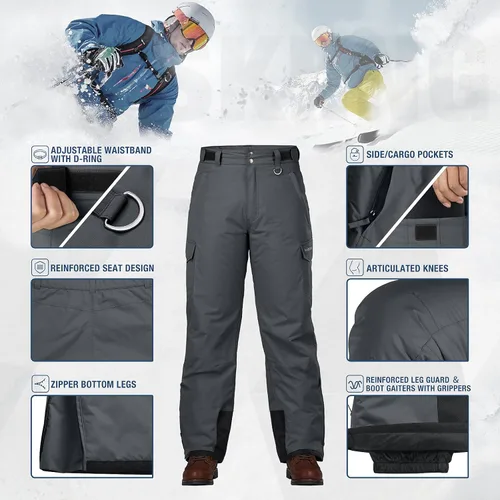 Vista 4 de HISEA Men's Snow Pants 3M Thinsulate Insulated Ski Pants Winter Snowboard Pants Mens Outdoor Hiking Work Pants
