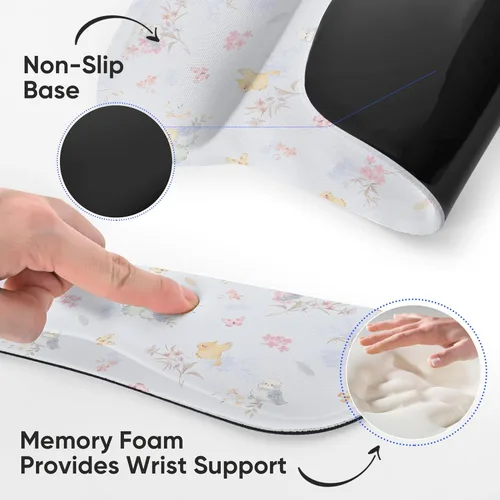 Vista 5 de Juego de alfombrillas ergonómicas de espuma viscoelástica para teclado y mouse con soporte para reposamuñecas, cojín antideslizante para la muñeca
