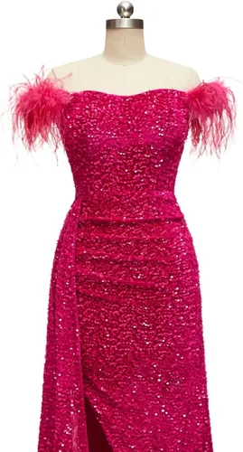 Vista 5 de Vestidos de fiesta de lentejuelas de plumas 2023 vestidos de noche de sirena con hombros descubiertos vestidos de boda formales con abertura