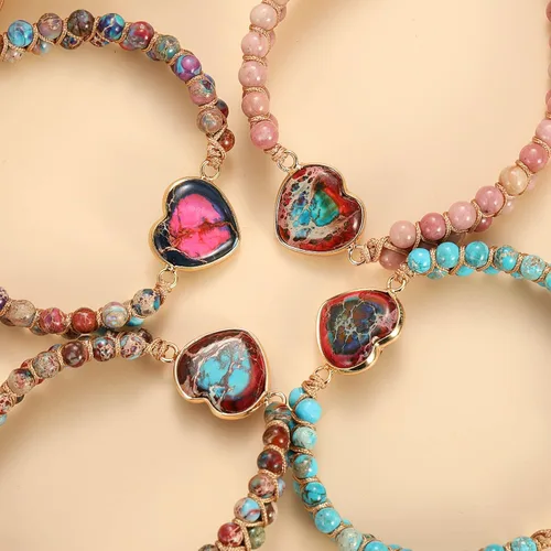 Vista 5 de Pulsera trenzada de nudo de flor de durazno ajustable para mujer, con texto en inglés "For Granddaughter A Link That Can Never Be Undo", pulsera