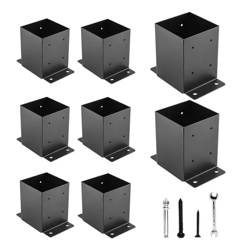 Vista 12 de Base para poste 4x4, soportes de poste (Tamaño interno 3.6"x3.6")，anclaje de poste de valla de acero grueso recubierto de polvo negro para poste