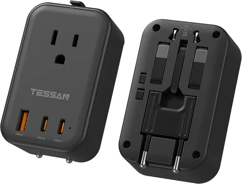 Vista 11 de TESSAN Adaptador de viaje PD 20W, adaptador de corriente universal con 3