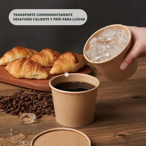 Vista 3 de 50 paquetes de envases de sopa de papel de 8 onzas con tapas, tazas de papel desechables para comida, tazas de helado, almacenamiento de alimentos
