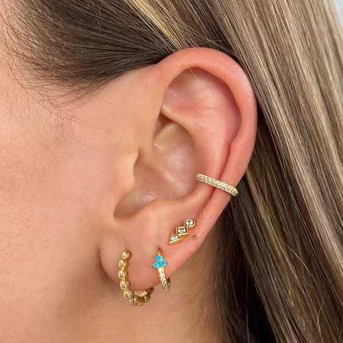 Vista 3 de VACRONA - Aretes tipo arracada de aro para mujer, chapados en oro de 14 quilates, diseño de Huggie