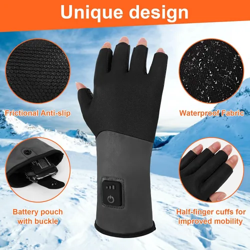Vista 3 de Guantes térmicos sin dedos para mujeres y hombres, guantes térmicos recargables, calentador de manos eléctrico, ultrafinos y antideslizantes