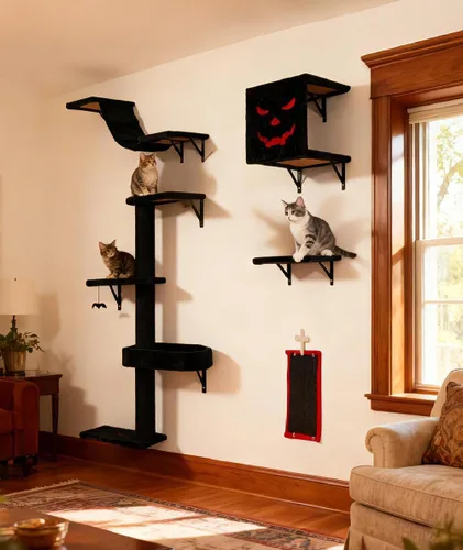 Vista 11 de COZIWOW Muebles para gatos montados en la pared, estantes y perchas de pared para gatos, estantes flotantes para gatos para pared, juego de 5 (beige)