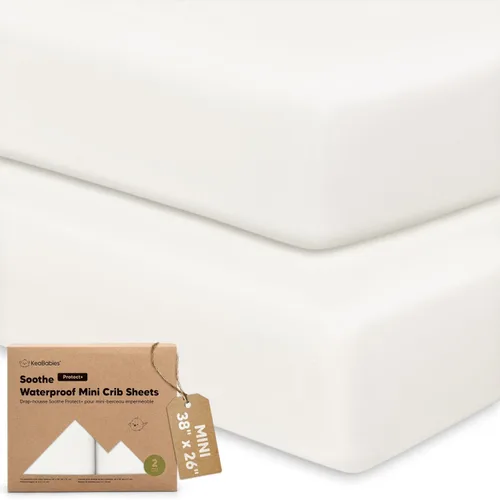 Vista 10 de 2 Sábanas para Pack and Play, Sábanas Impermeables para Mini Cuna Ajustables - 38x26 pulgadas Sábanas de Algodón Orgánico Pack N Play para Colchón