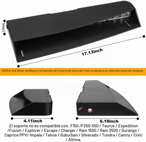Vista 5 de ASPL Barra de luces para visera de 2 a 15 LED, 29 patrones de destello, interior superior de parabrisas, montaje dividido, luz estroboscópica
