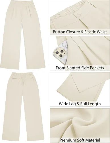 Vista 4 de GRAPENT - Pantalones de pierna ancha para mujer, pantalones de vestir holgados de tiro alto para oficina, trabajo, negocios o uso informal