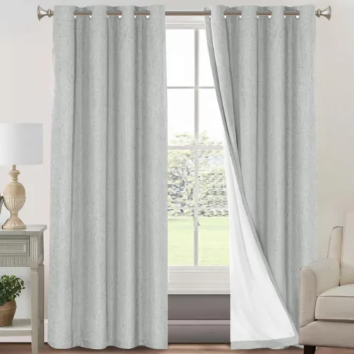 Vista 11 de Cortinas con textura de lino 100% opacas de 64 pulgadas de largo, juego de 2 paneles de cortinas de lino opacas con forro aislante térmico que Arena