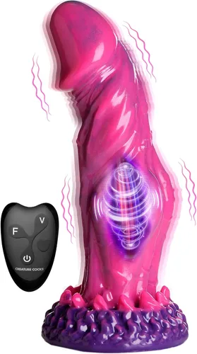 Vista 10 de CREATURE COCKS Consolador vibratorio de silicona Rainbow Phoenix para hombres, mujeres y parejas. Consolador de fantasía con potente vibración.