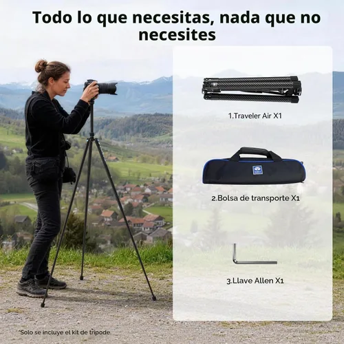 Vista 8 de SIRUI Trípode de cámara de fibra de carbono de 61"/155cm con cabezal fluido