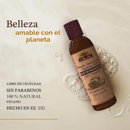 Vista 6 de OKAY Aceite caliente de ricino jamaicano negro 100% natural, aceite de ricino para cabello encrespado seco dañado, mezcla de terapia pura con jojoba