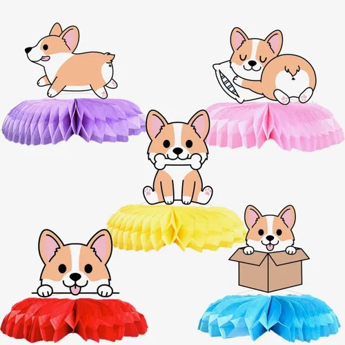 Vista 2 de Cute Corgi - Centro de mesa de panales de 5 piezas, adorables decoraciones para fiestas