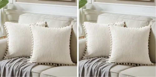 Vista 66 de Fancy Homi Juego de 2 fundas de almohada decorativas negras de 12 x 12 pulgadas con pompones para sofá y cama, decoración moderna de estilo bohemio