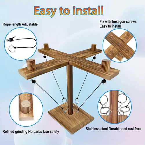 Vista 5 de Hook Toss Game, Ring Toss Game, Handmade Wooden Ladder, Throwing Hook and Ring Battle Game for Family