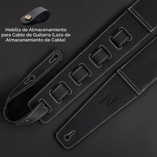 Vista 6 de Nefelibata Correa de guitarra de 3" en cuero de primera capa para bajo, guitarras eléctricas y acústicas, negro (Aged Black)