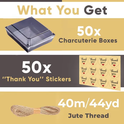 Vista 3 de Leafiew Paquete de 50 Cajas Pequeñas de Charcutería con Tapas Transparentes - Caja Mini de Charcutería de Papel Para Llevar, Envases Desechables