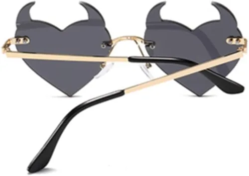Vista 3 de ENTHYI Diablo Corazón Gafas de sol Rimless rave Moda Halloween Party Funny Negro