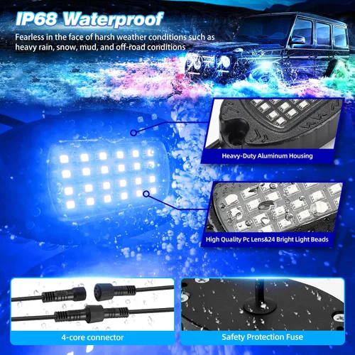 Vista 4 de 6 cápsulas de luces LED de aleación para UTV, ATV, carrito de golf, camioneta RZR todoterreno, kit de neón RGB multicolor impermeable actualizado