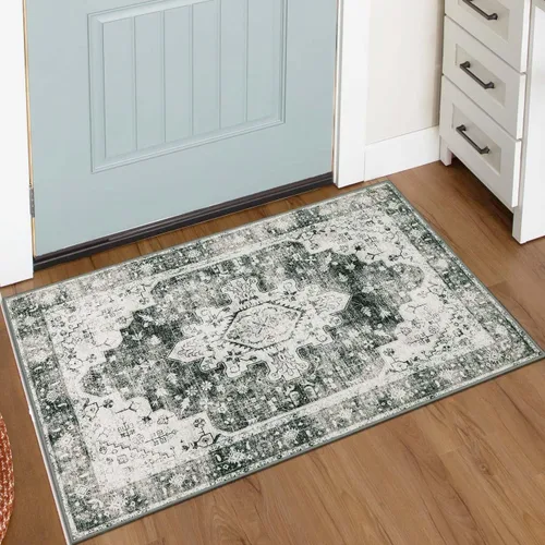 Vista 81 de Moynesa Alfombra ultra fina lavable de 2 x 3 pies, alfombra pequeña de cocina para entrada, interior, antideslizante, tapete vintage para puerta