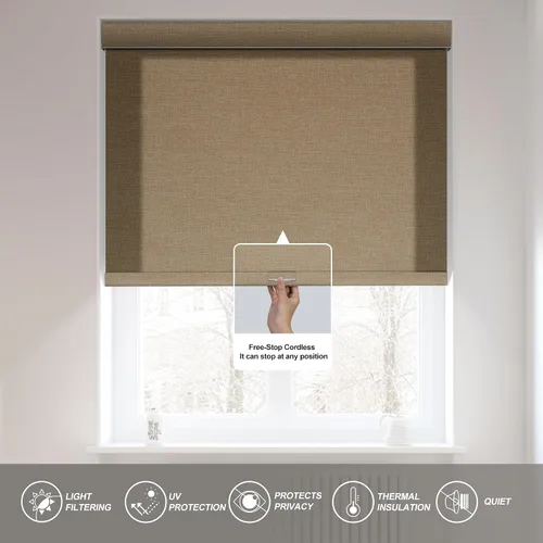 Vista 5 de Boolegon Persianas enrollables con filtro de luz para ventanas de interior, sin cordón, tela de lino, aislamiento térmico, protección UV