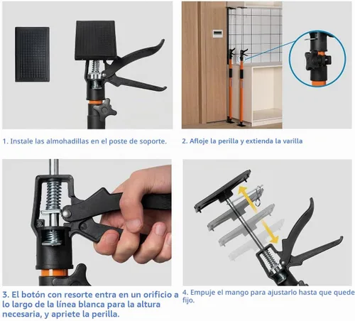 Vista 2 de Sistema de soporte telescópico ajustable de 3ª mano, soporta hasta 154 libras, se extiende de 49 a 114 pulgadas para barras de construcción, gatos