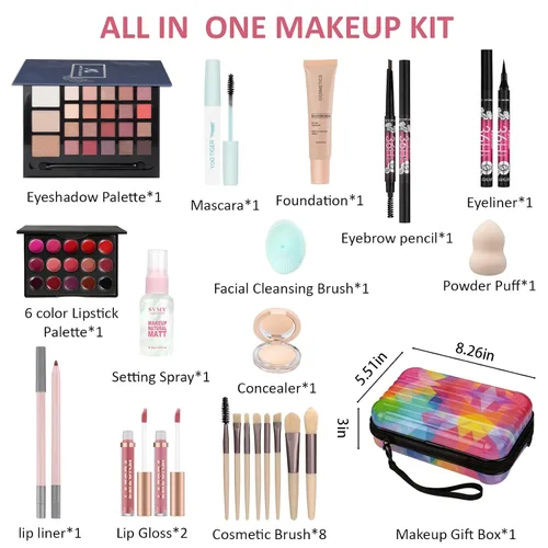 Vista 2 de Kit de maquillaje todo en uno para adolescentes, juego de regalo de maquillaje para mujeres, caja de regalo para las fiestas, paquete esencial