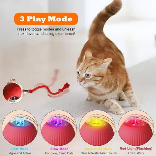Vista 8 de Juguete de bola de gato en movimiento ágil con cuerda (rojo)