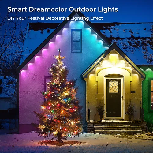 Vista 5 de FVTLED Luces permanentes para exteriores de 50 pies, luces inteligentes dinámicas RGB+WW para exteriores con 36 aleros LED, luz exterior impermeable