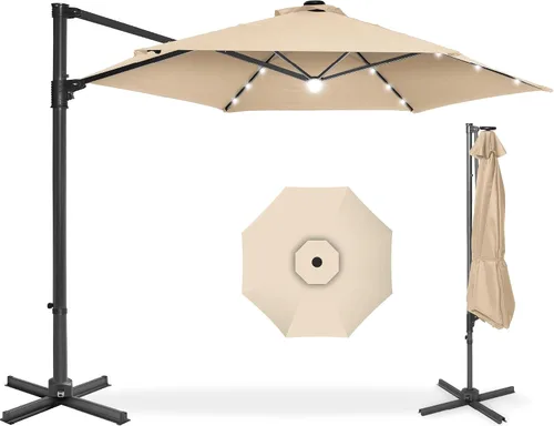 Vista 31 de Best Choice Products Sombrilla de Patio de Mercado Colgante Descentrada con LED Solar de 10 pies para Patio Trasero, Junto a la Piscina, Césped