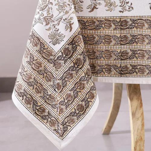 Vista 4 de Labhanshi Mantel rectangular de 6 plazas de algodón prelavado con estampado indio a mano, 60 x 90 pulgadas, diseño floral de algodón prelavado