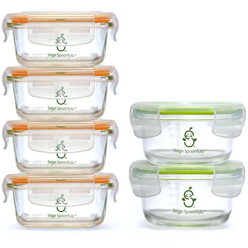 Vista 9 de Sage Spoonfuls Recipientes de vidrio para alimentos para bebés con tapas, paquete de 6, tarros de comida para bebés de 4 onzas, duraderos y a prueba
