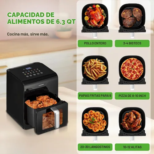 Vista 5 de Nutrichef Ablandador eléctrico de freidora de aire de 6.3 cuartos de galón 12-1 funciones de cocción preestablecidas Incluye función