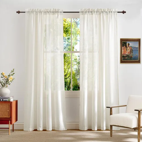 Vista 8 de RYB HOME Cortinas traslúcidas grises – Cortinas semitransparentes mezcladas de lino para privacidad, cortinas de ventana, reducción de luz para sala
